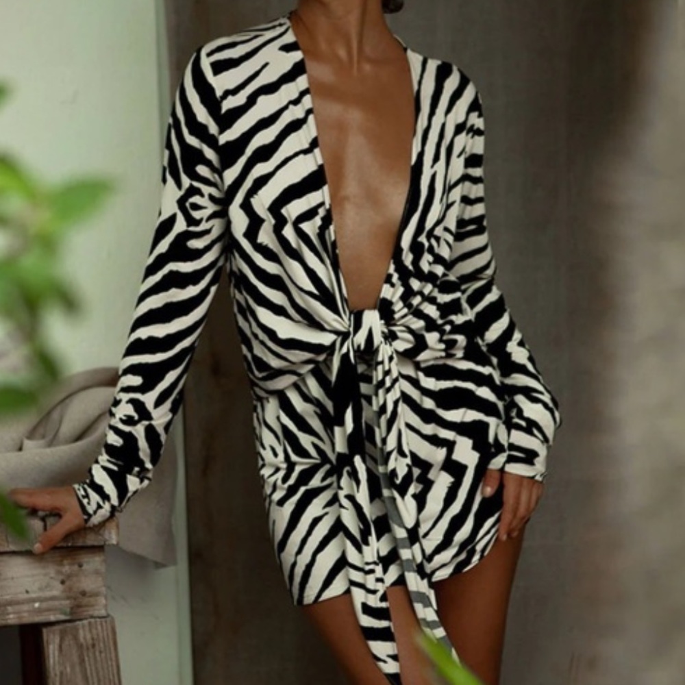Rat & Boa Black and White Zebra Print Dress
